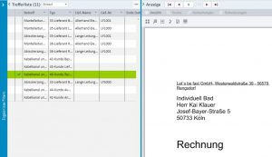 PROXESS Trefferliste mit Beleganzeige