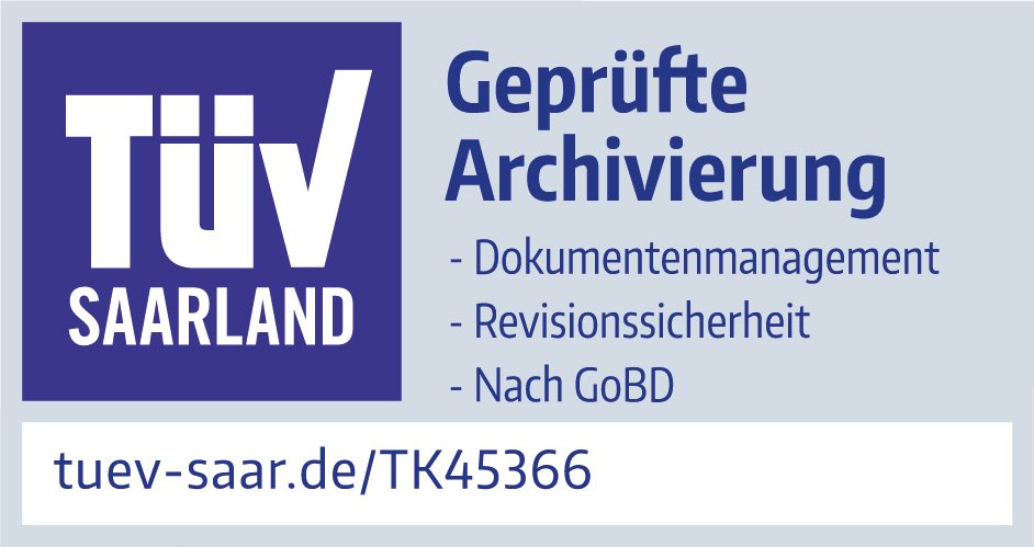 TK45366 Prüfzeichen PROXESS TÜV geprüfte Archivierung 2022 zw