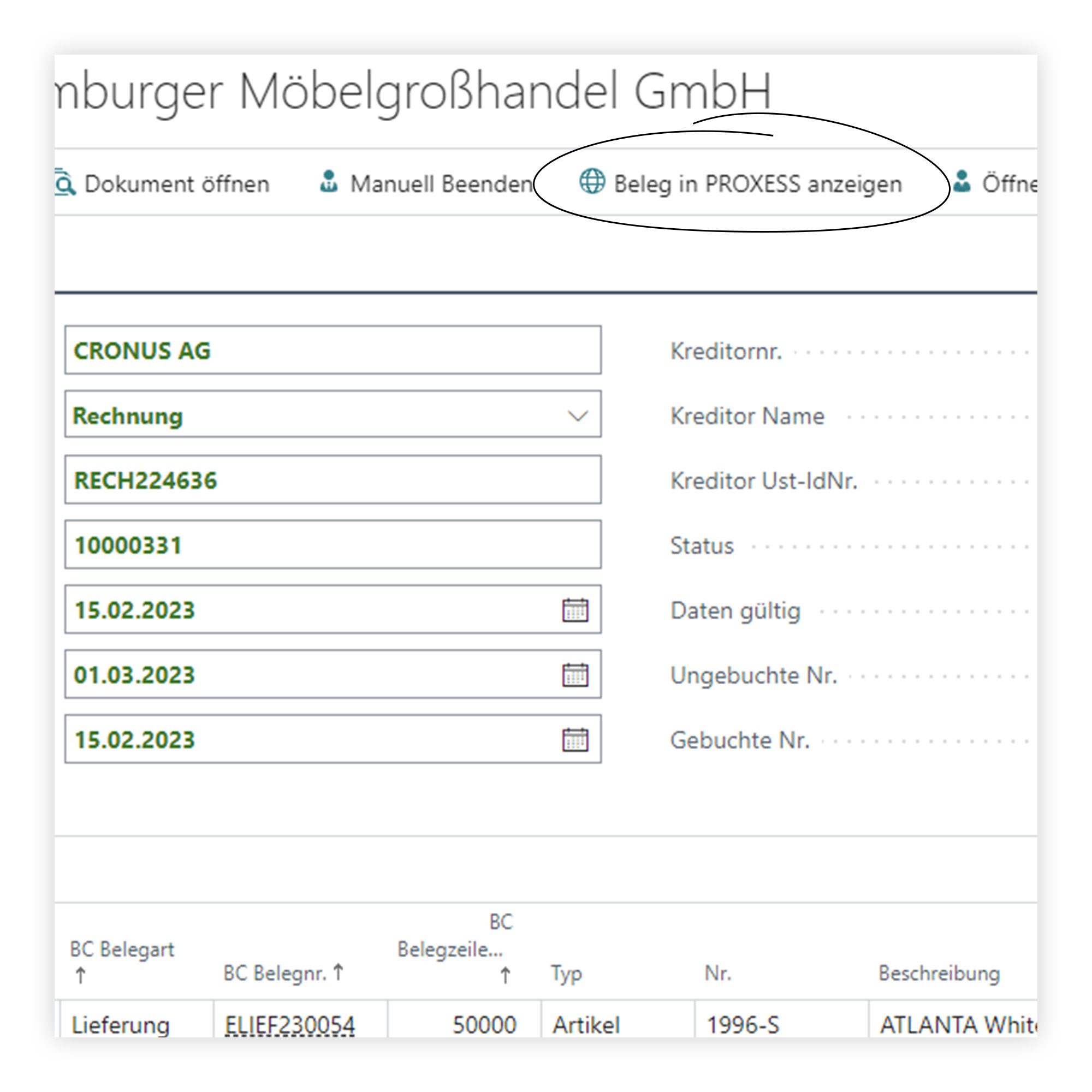 Vorteile-D365-Business-Central-Beleg-in-PROXESS-anzeigen